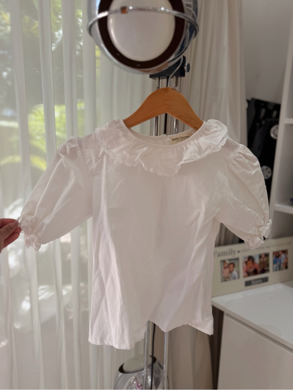 Classic White Ruffled Collar Kids Top